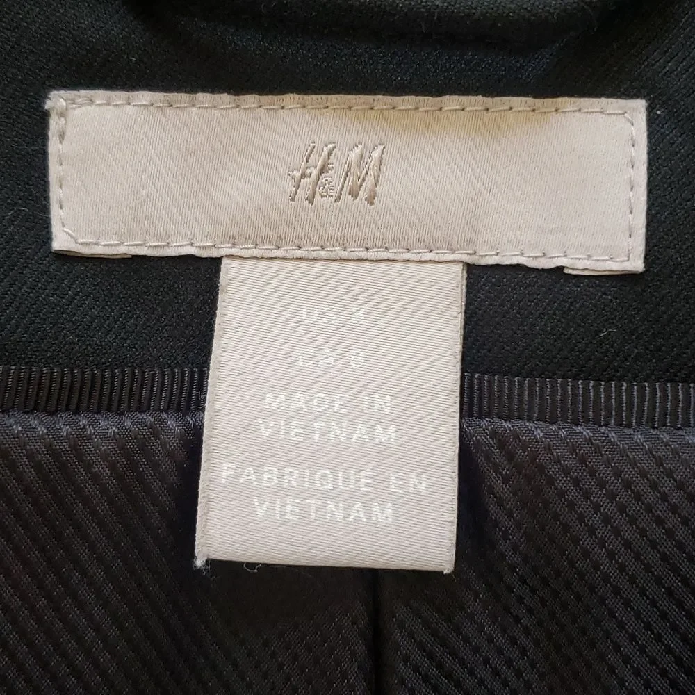 H&M Black Hourglass Tailored Blazer Jacket Size 8 Business Career